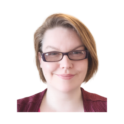 Sam, Volunteer and Projects Coordinator, smiling at the camera. She has short light brown hair, wears glasses and a red top, against a plain light background.