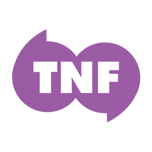 Talking News Federation logo, features the letters TNF against a purple speech mark inspired motif