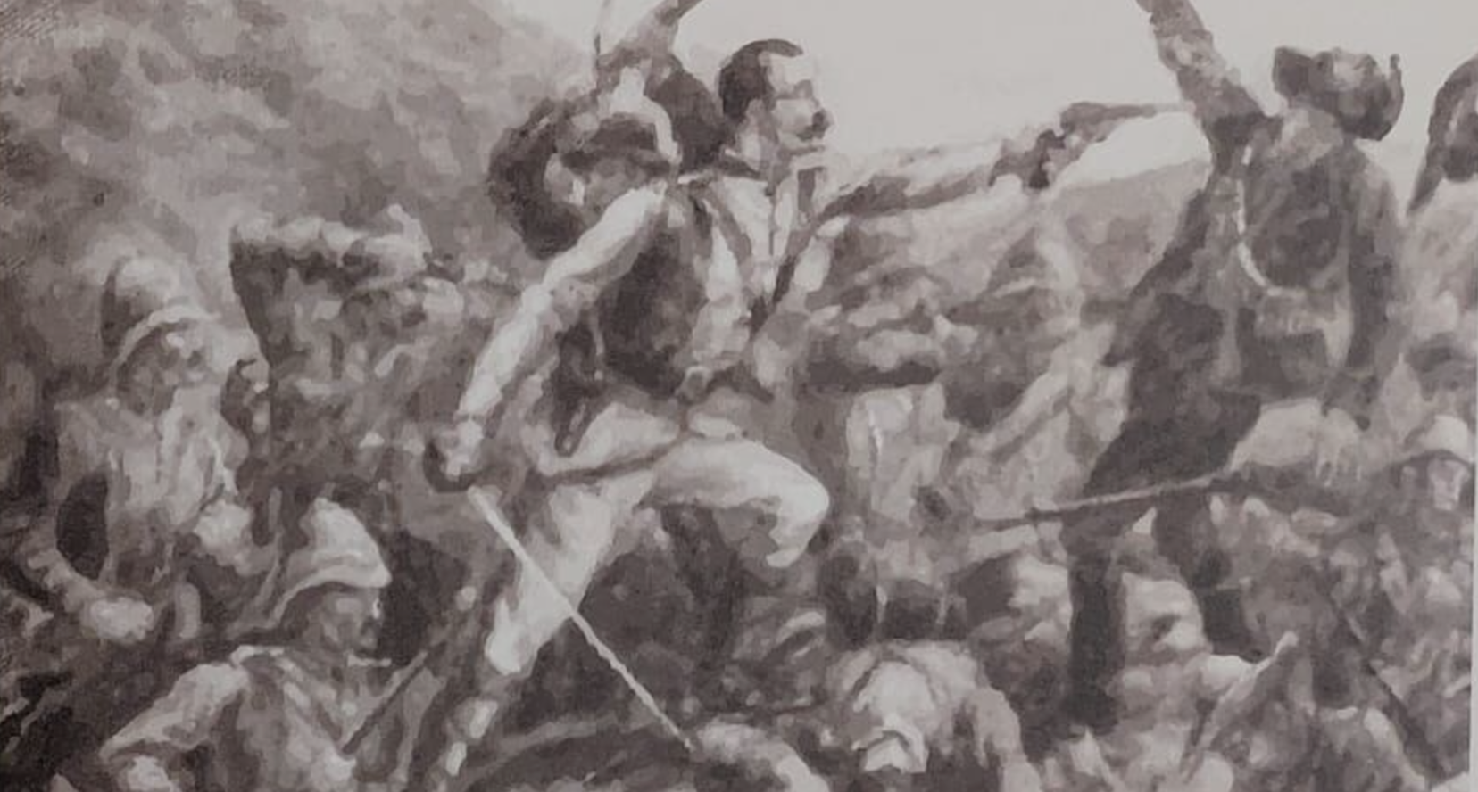 A drawing of Sir Captain Towse on the battlefield where he was wounded, leading to him losing his vision.