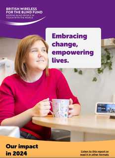 The front cover of our 2024 Impact Report. The cover features a woman, Laura, with a cup of tea and her Alexa device from BWBF. The title reads: Embracing change, empowering lives. Our impact in 2024.