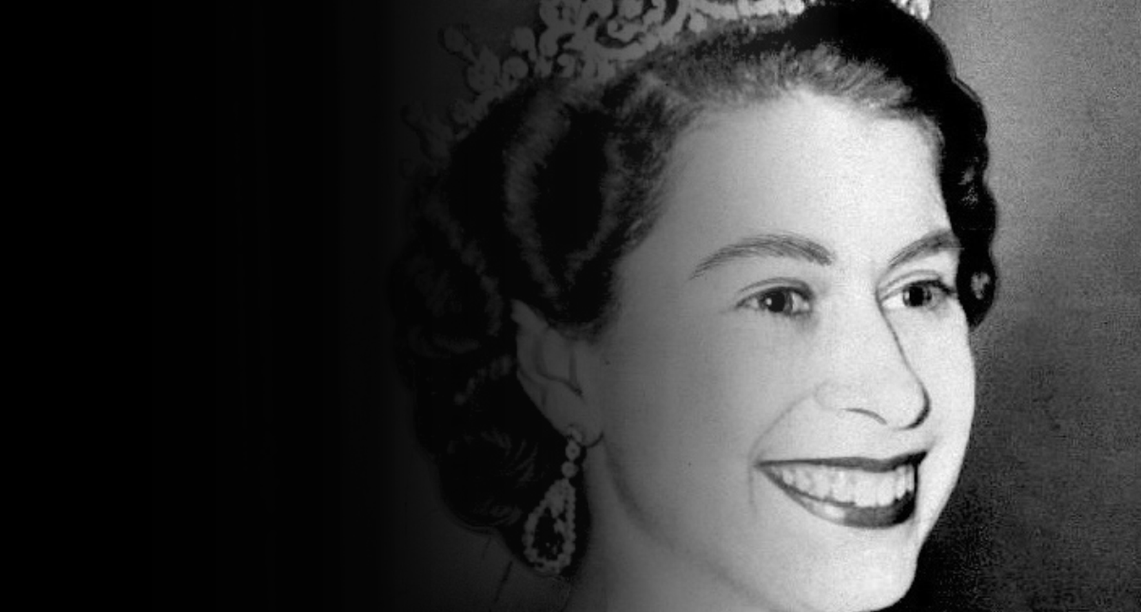 Black and white photo Queen Elizabeth II, smiling